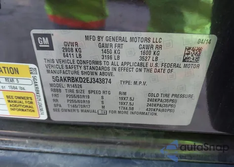 2014 Buick Enclave Leather from USA, damaged, VIN 5GAKRBKD2EJ343874